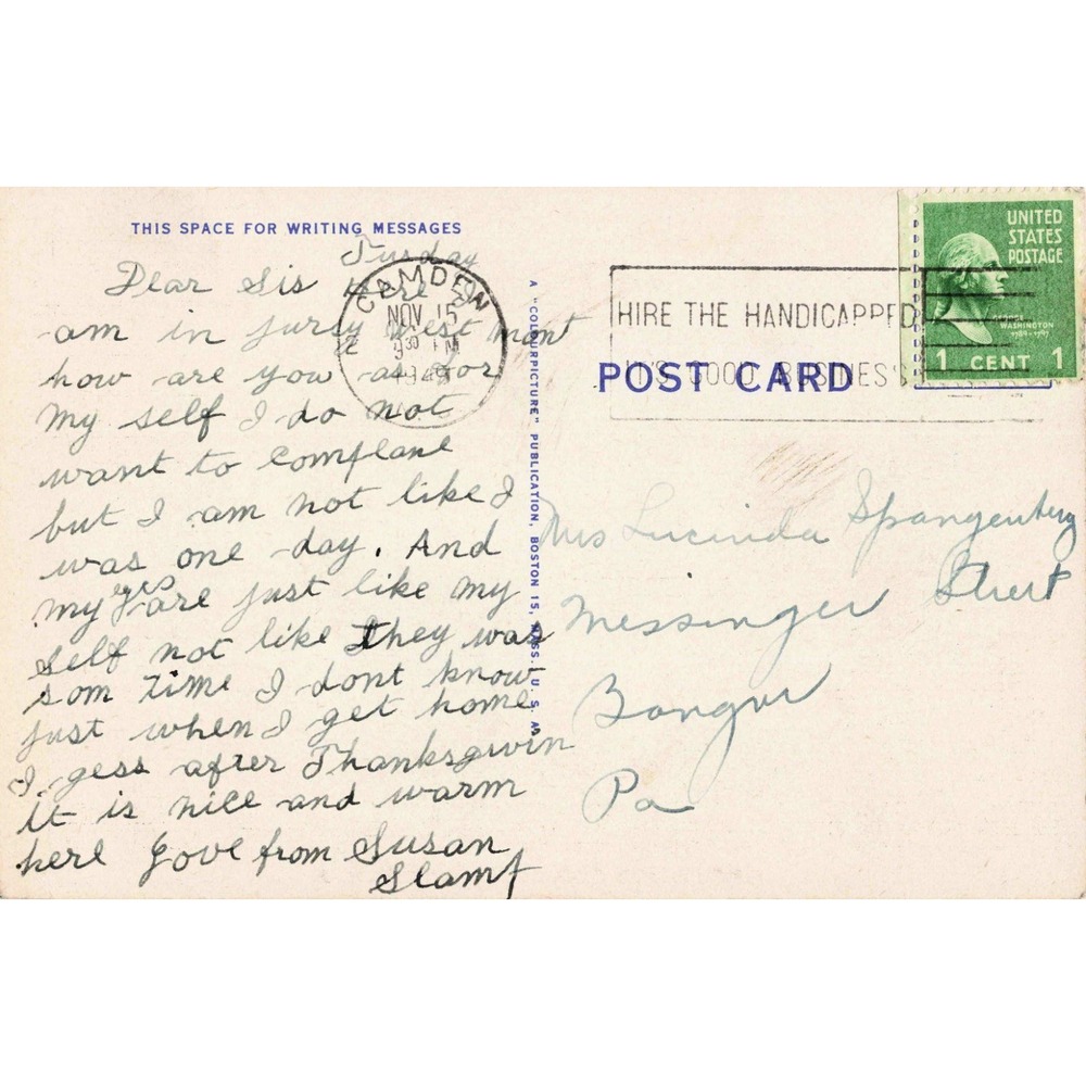 Vintage Westmont NJ Linen Postcard Horseback Riding Silhouette 1949 Postmark - Picture 2 of 2